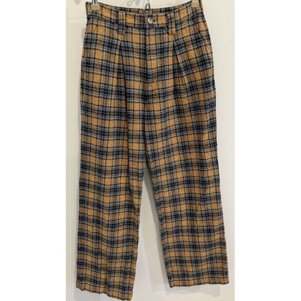 Mother The Pleated Maven Prep Pants Plaid Cotton Delta Dawn Size 28